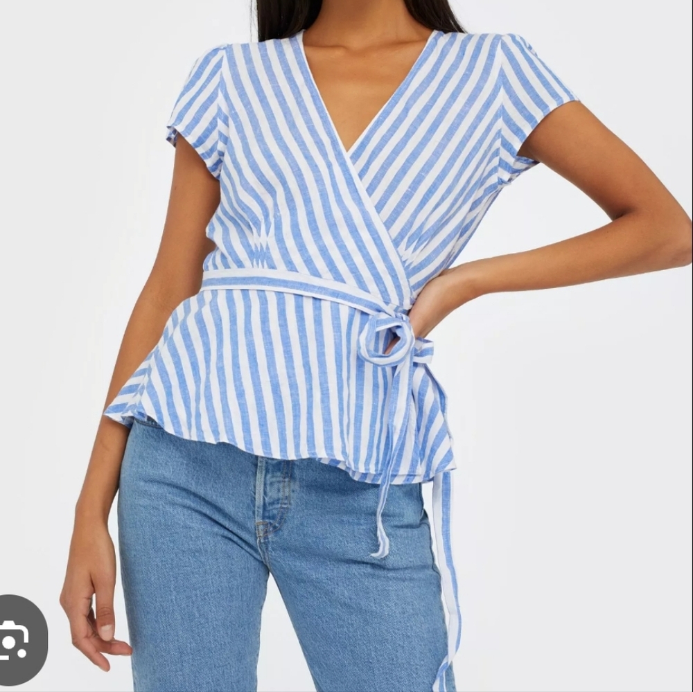 Polo Ralph Lauren stripes linen true  wrap blouse Sz L